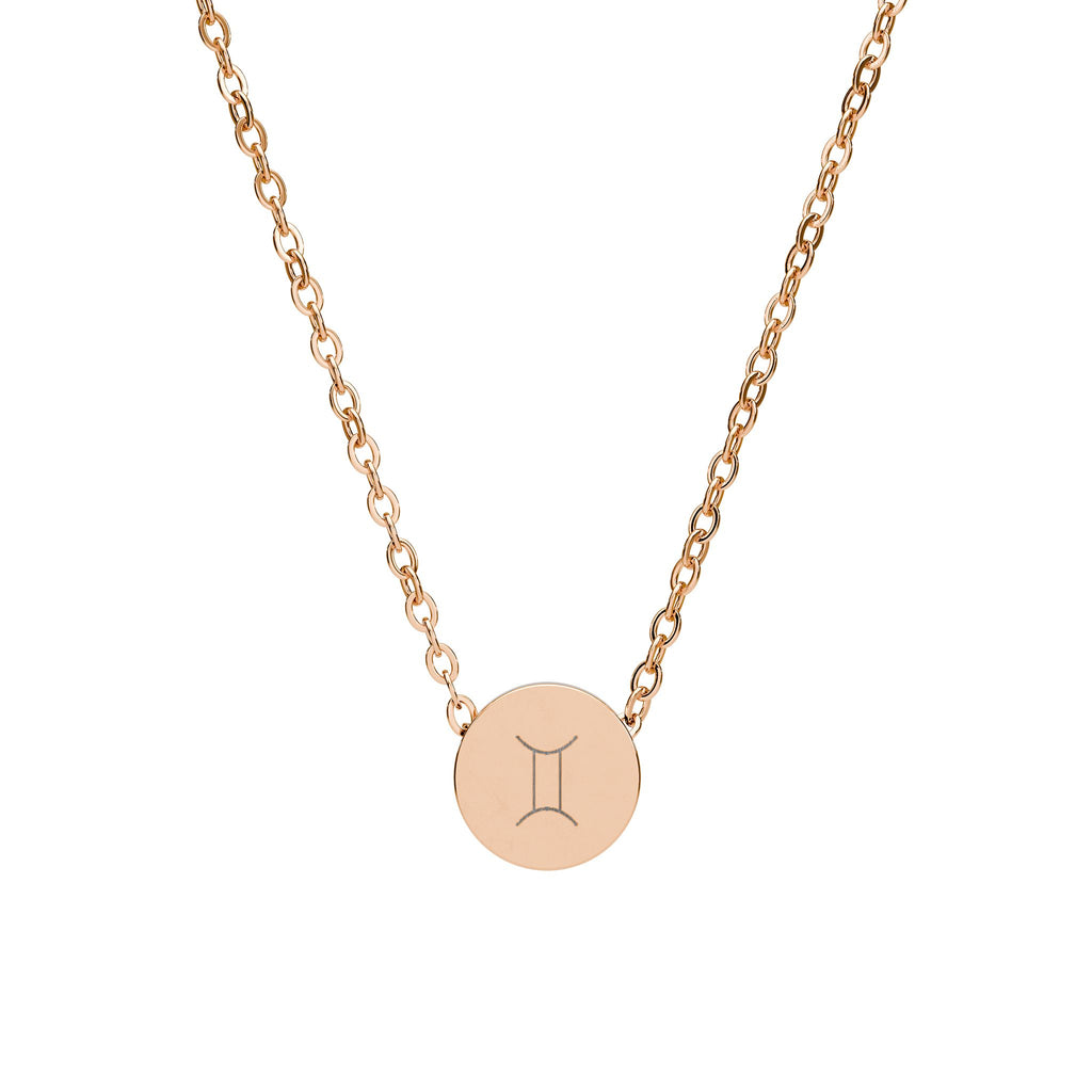 Gemini Zodiac Mini Circle Necklace – Engraved Pendant