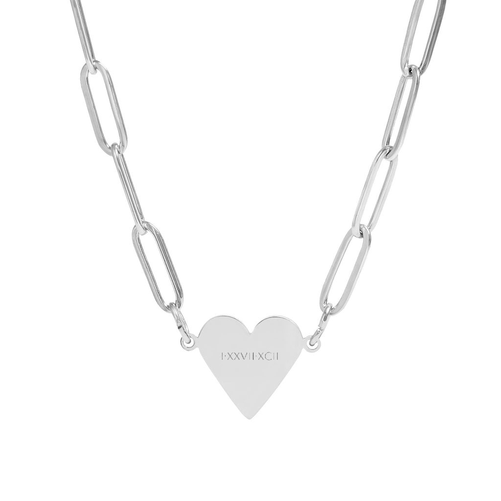 Roman Numeral Paperclip Heart Necklace