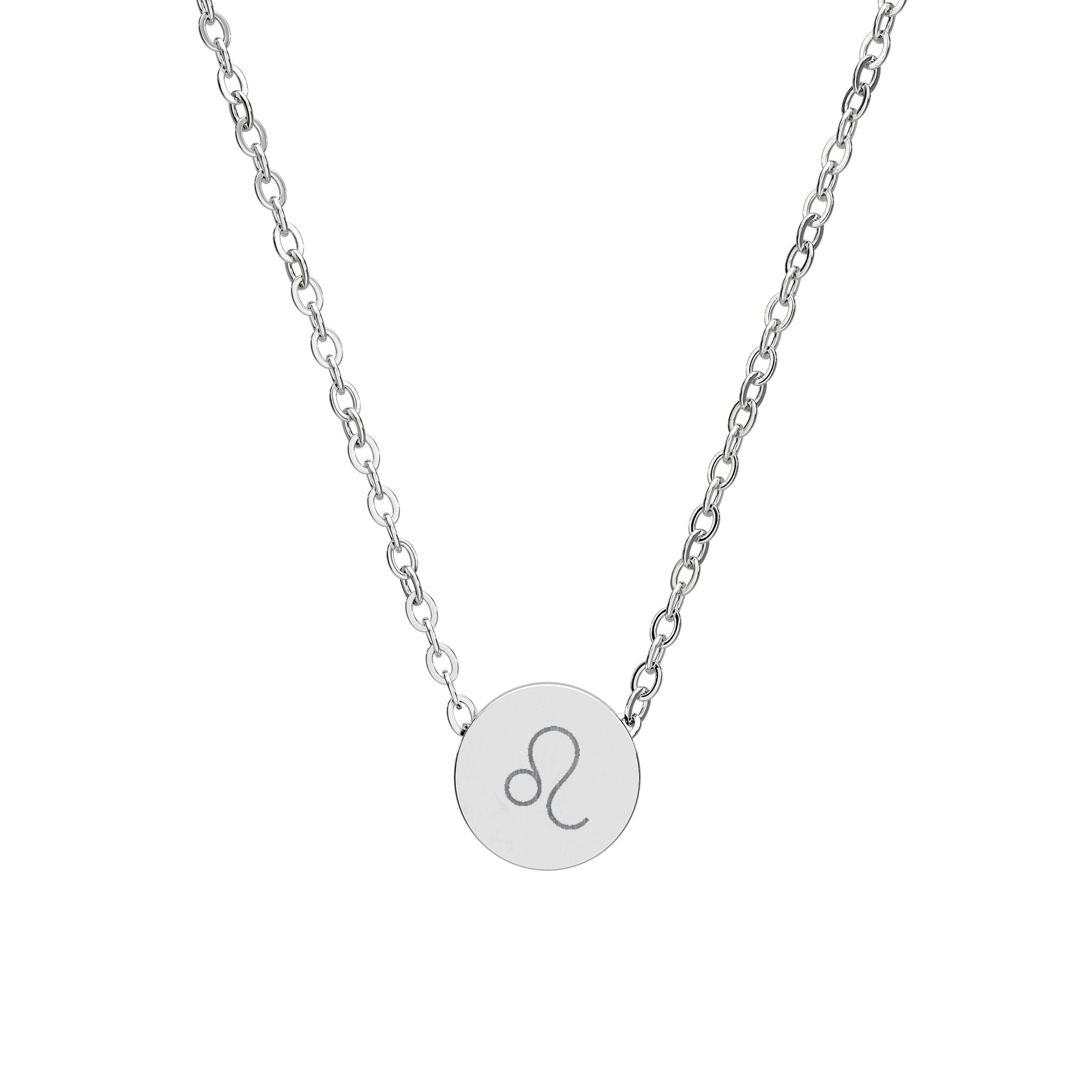 Leo Zodiac Mini Circle Necklace – Engraved Pendant
