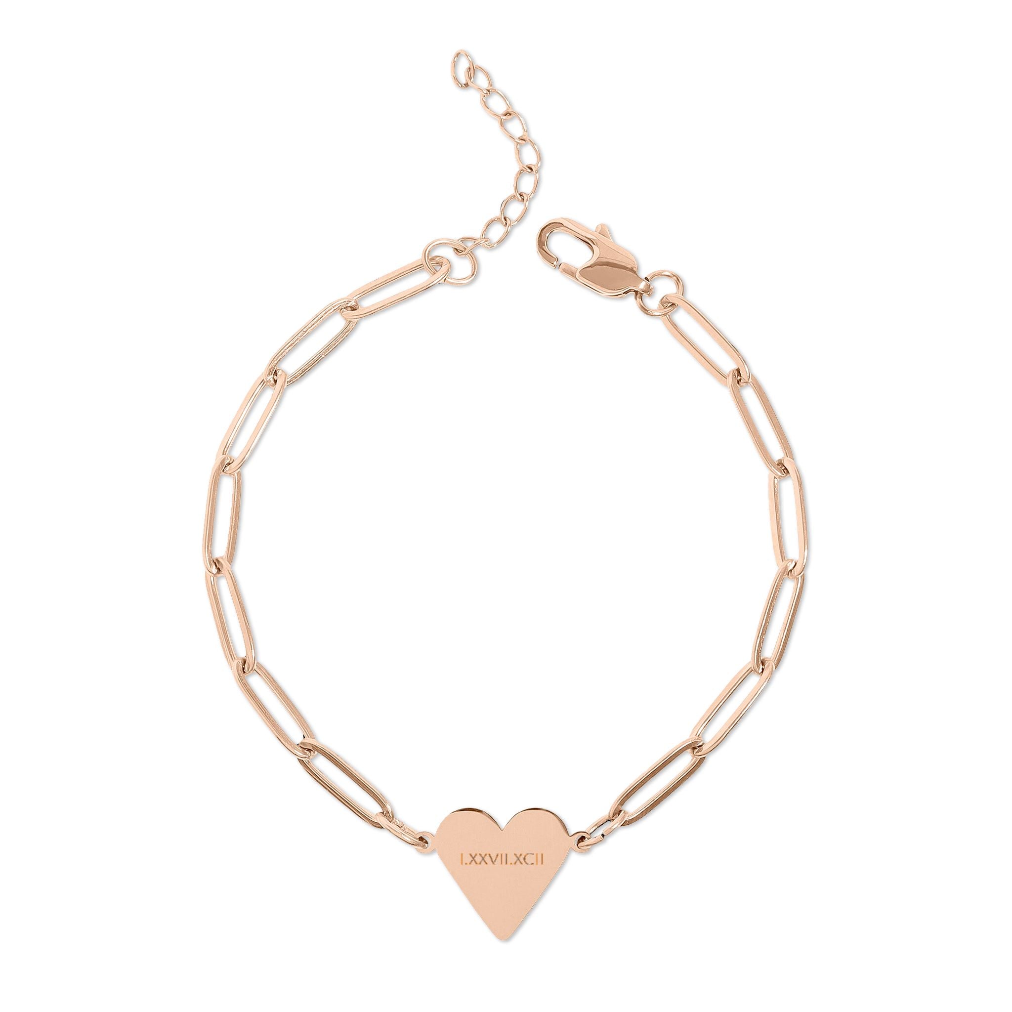 Roman Numeral Paperclip Heart Bracelet