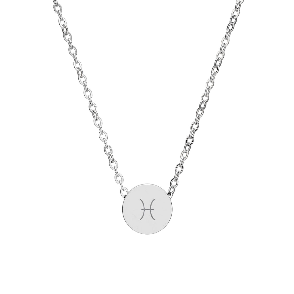Pisces Zodiac Mini Circle Necklace – Engraved Pendant