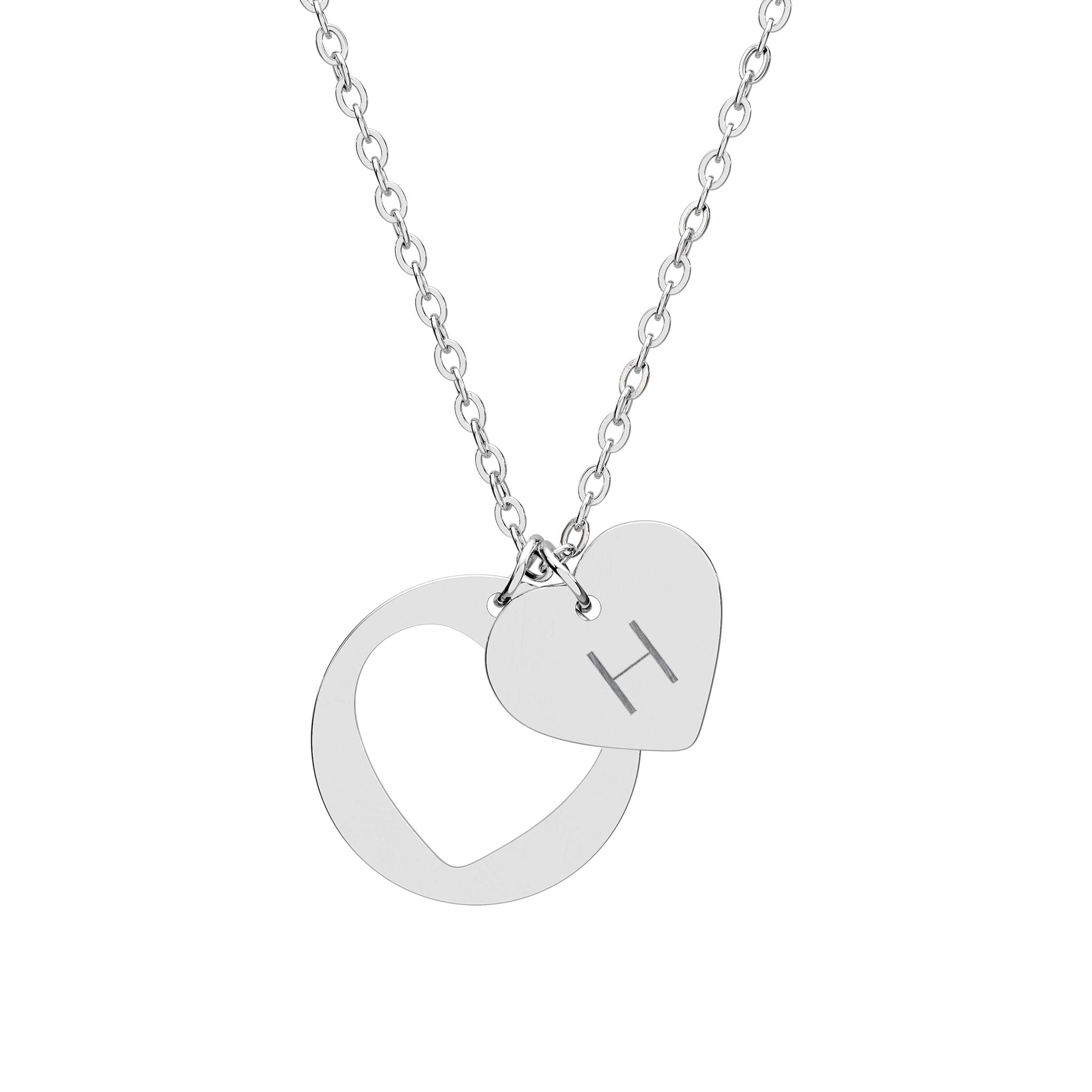 Personalized Engraved Heart Cutout Necklace — Initial Charm Pendant