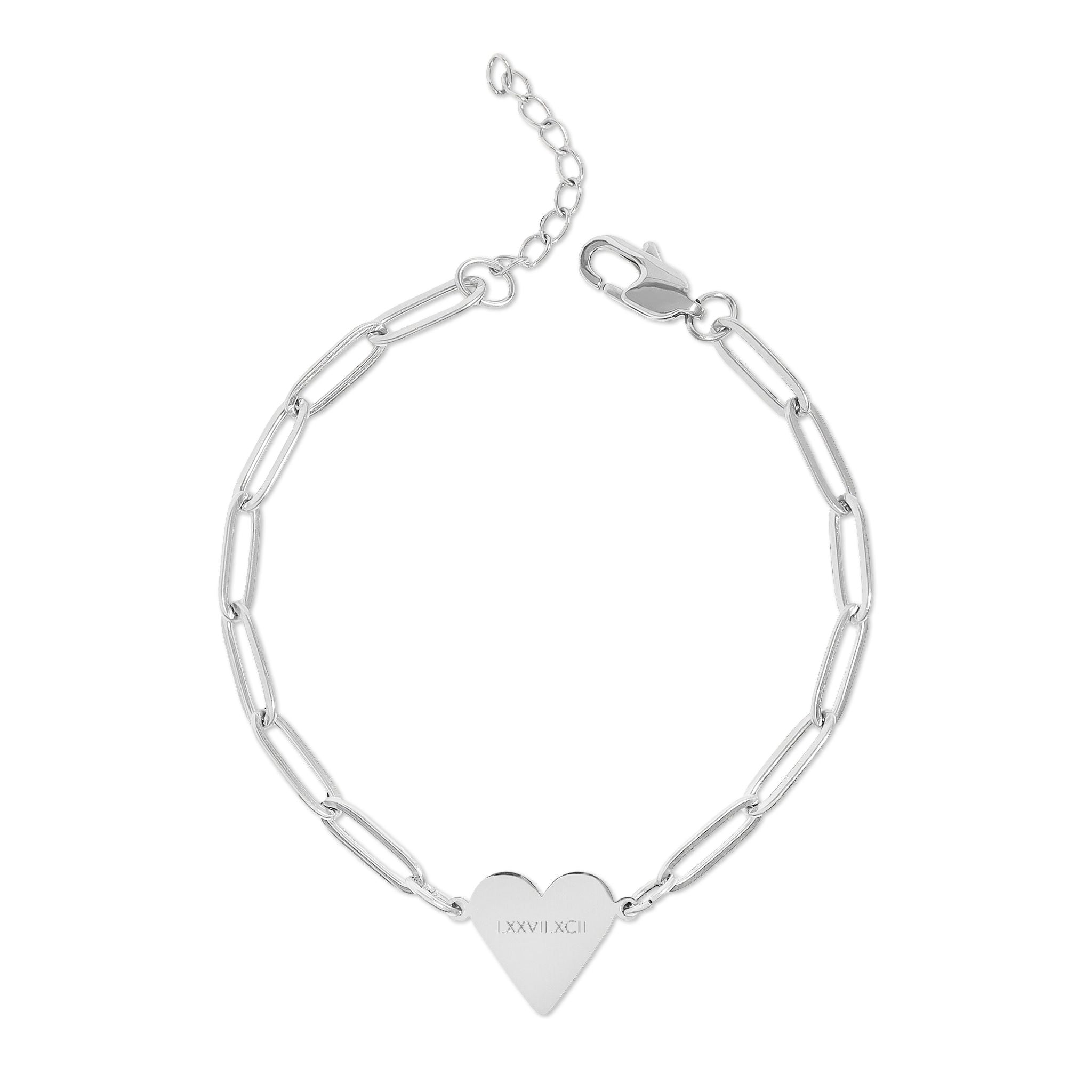 Roman Numeral Paperclip Heart Bracelet