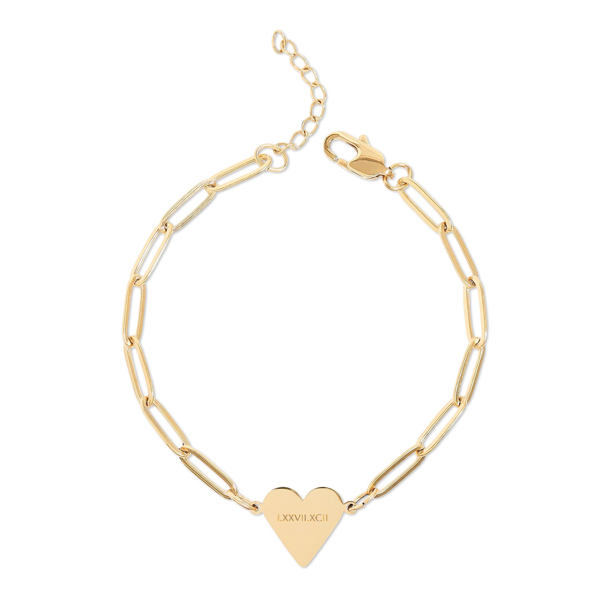 Roman Numeral Paperclip Heart Bracelet