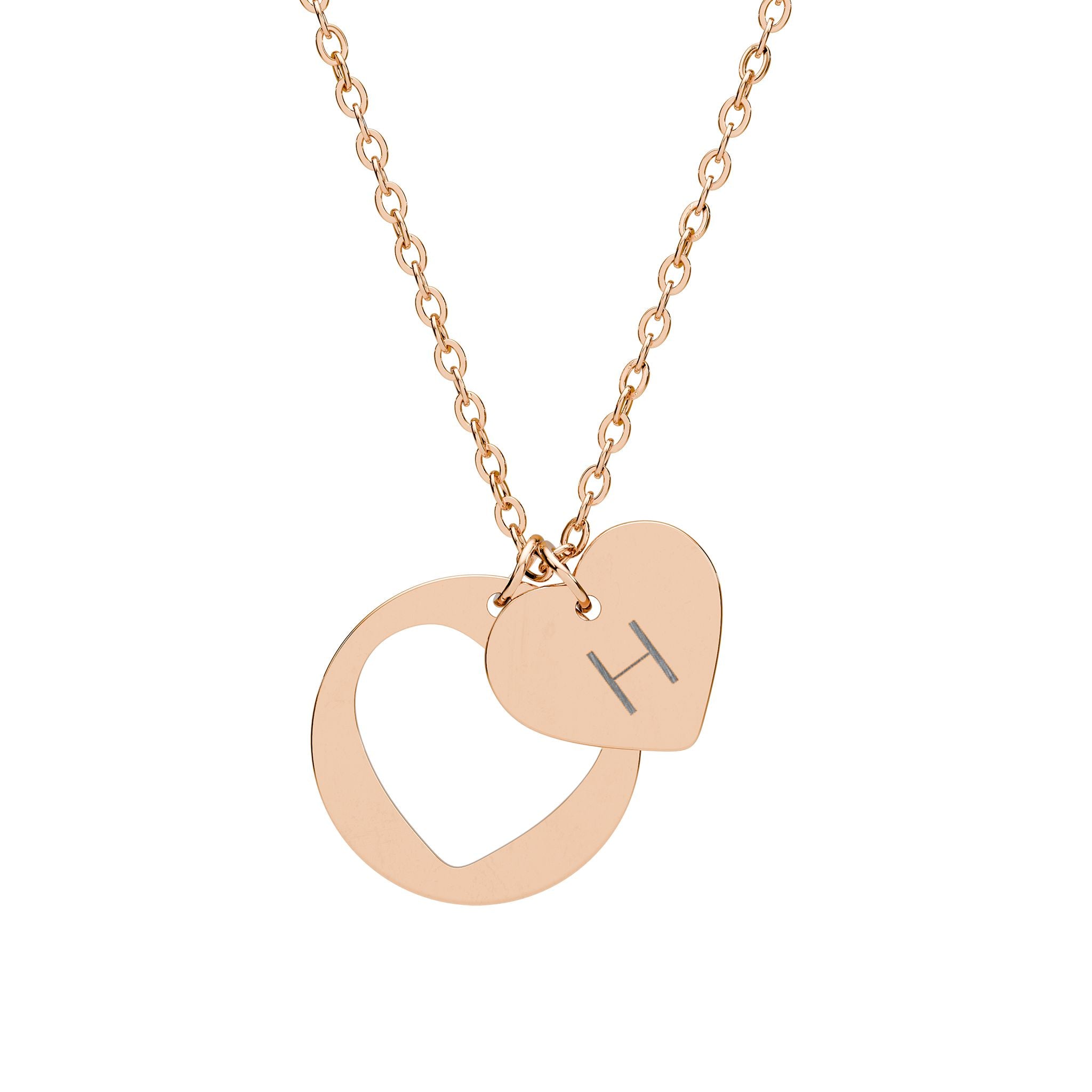 Personalized Engraved Heart Cutout Necklace — Initial Charm Pendant