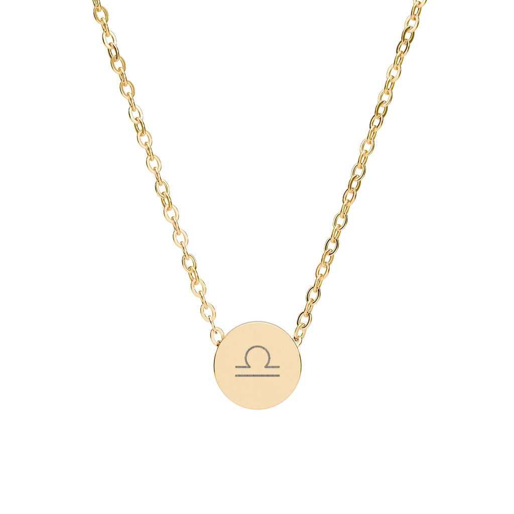 Libra Zodiac Mini Circle Necklace – Engraved Pendant