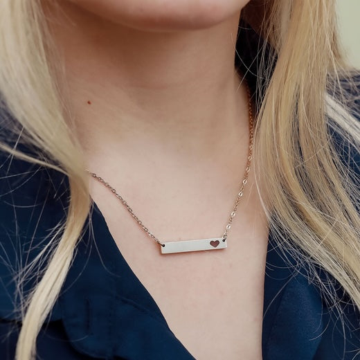 Cutout Heart Bar Necklace — Personalized Engraved Bar Necklace