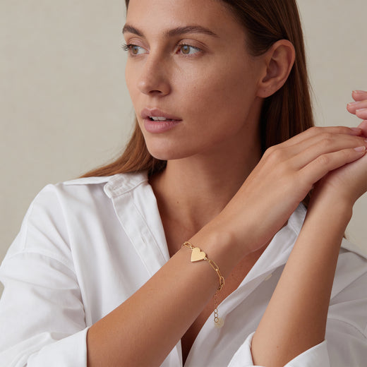 Paperclip Heart Bracelet — Roman Numeral Engraved Heart