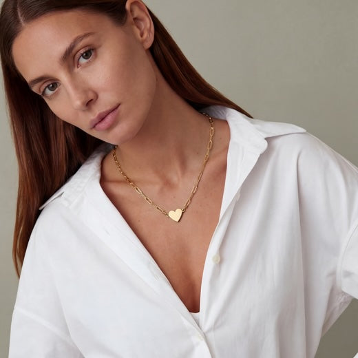 Roman Numeral Heart Pendant Necklace — Paperclip Chain