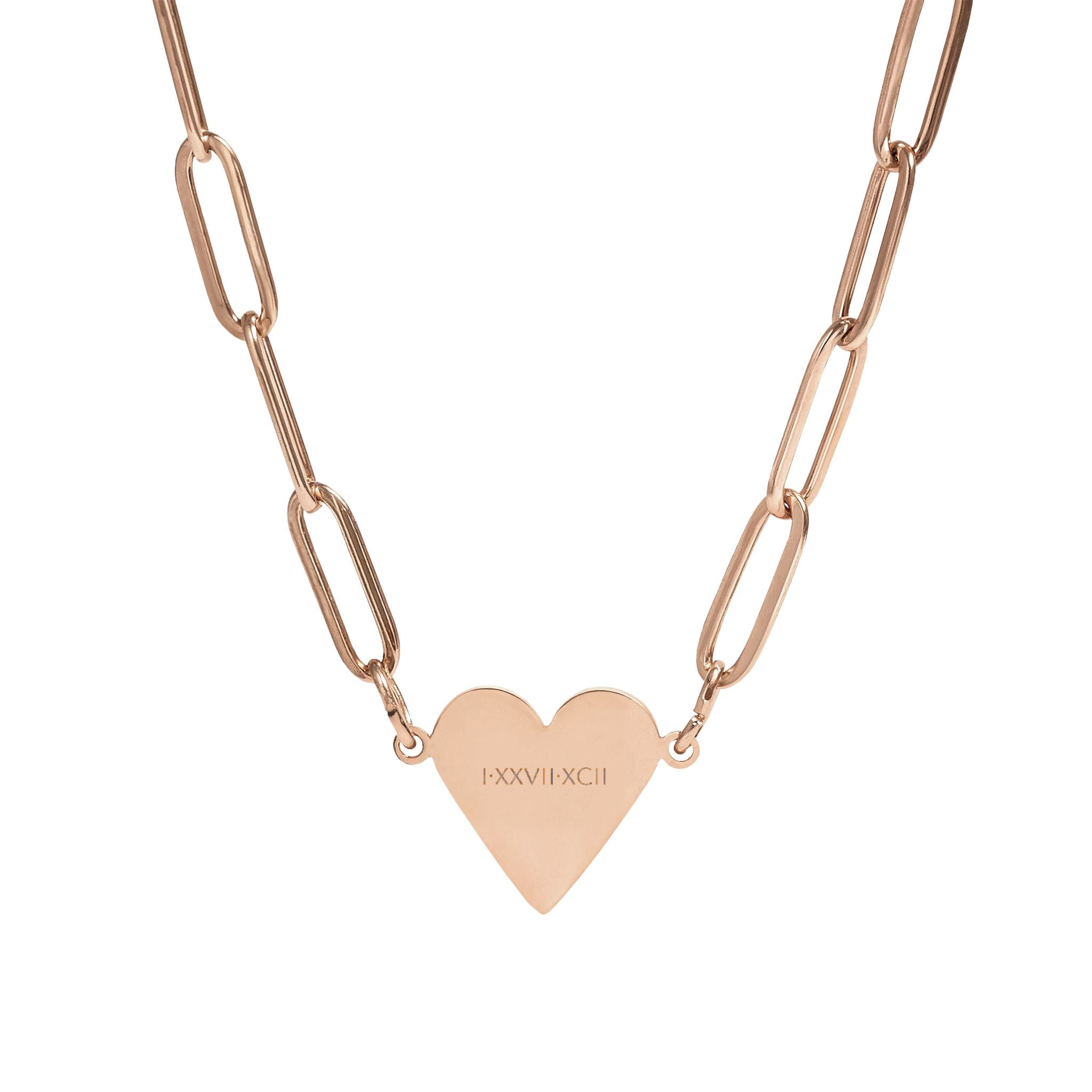 Roman Numeral Paperclip Heart Necklace