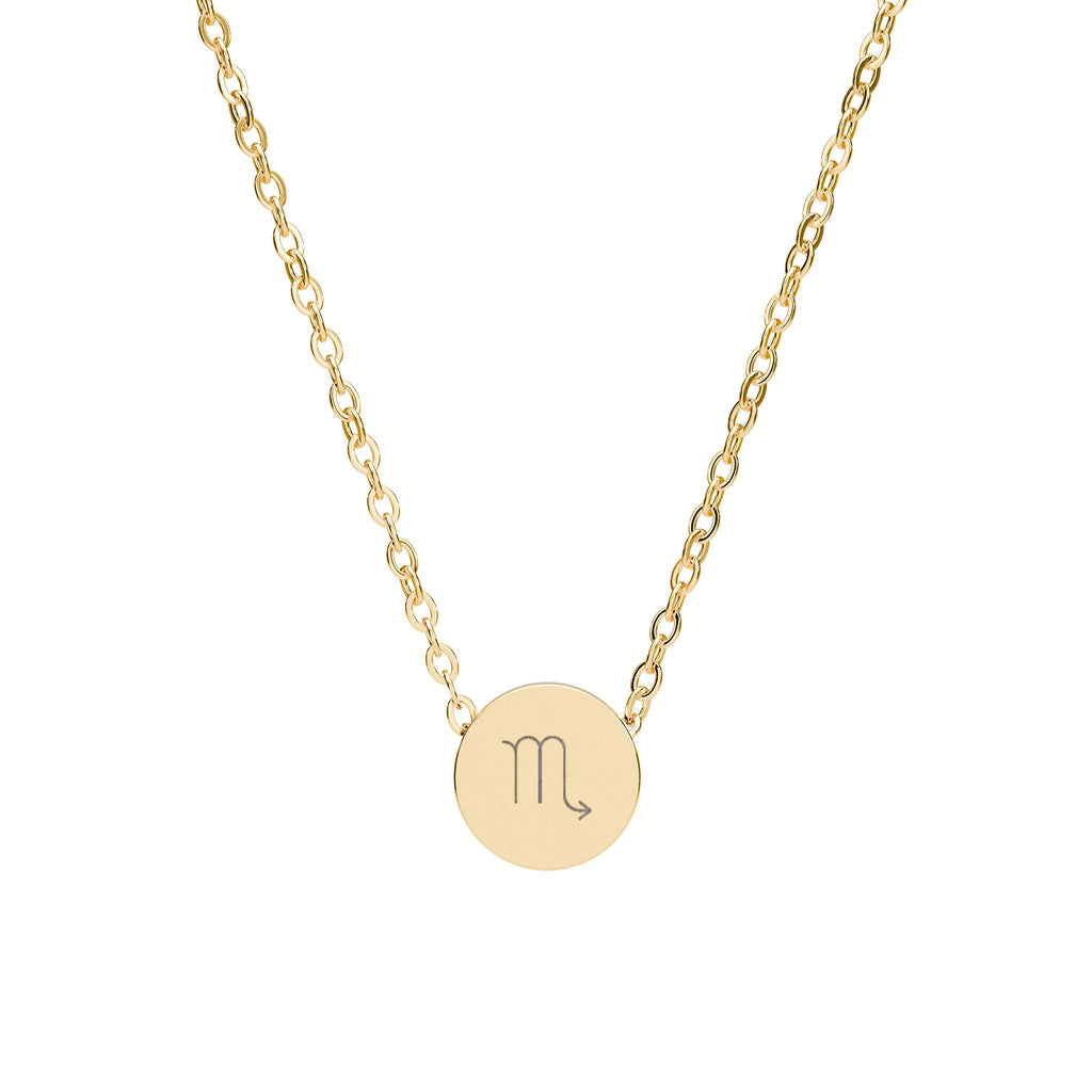 Scorpio Zodiac Mini Circle Necklace – Engraved Pendant