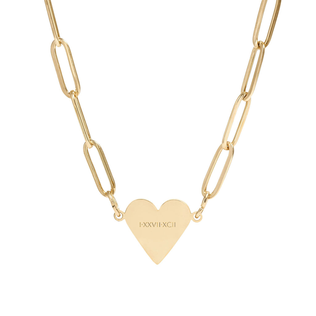 Roman Numeral Paperclip Heart Necklace