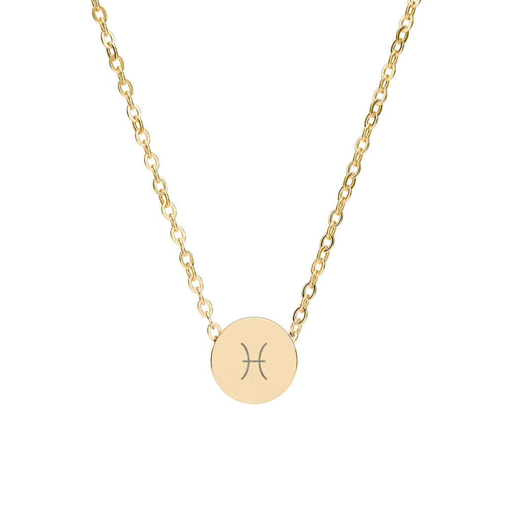 Pisces Zodiac Mini Circle Necklace – Engraved Pendant
