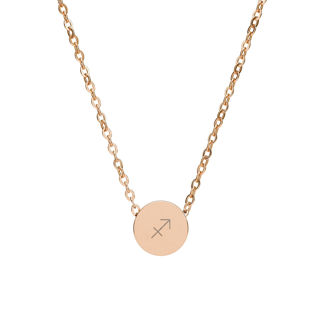 Sagittarius Zodiac Mini Circle Necklace – Engraved Pendant