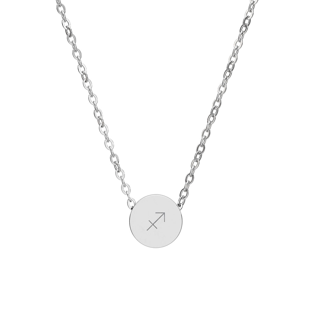 Sagittarius Zodiac Mini Circle Necklace – Engraved Pendant